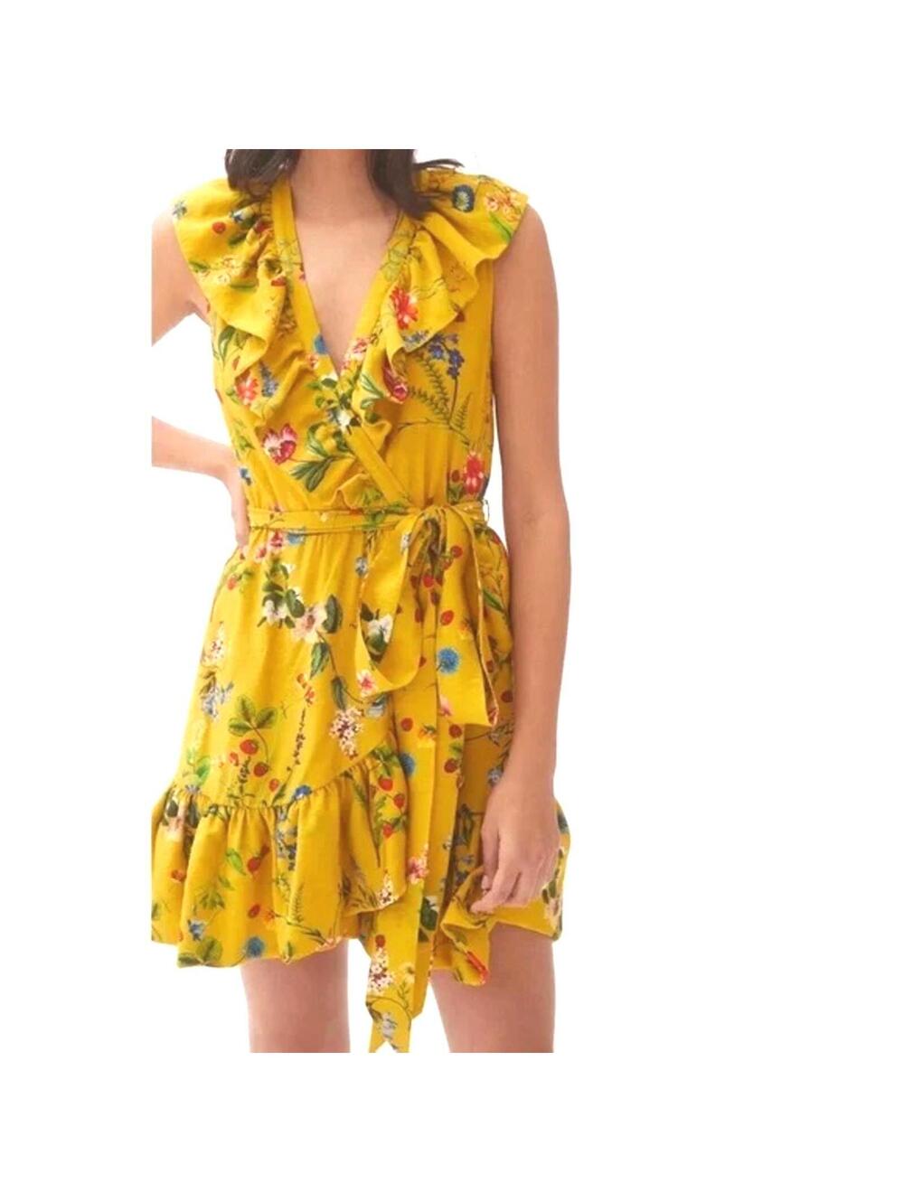 NWT Anthropologie Maeve Strawberry Floral Mini Dress Yellow Cottagecore Medium - Picture 2 of 7